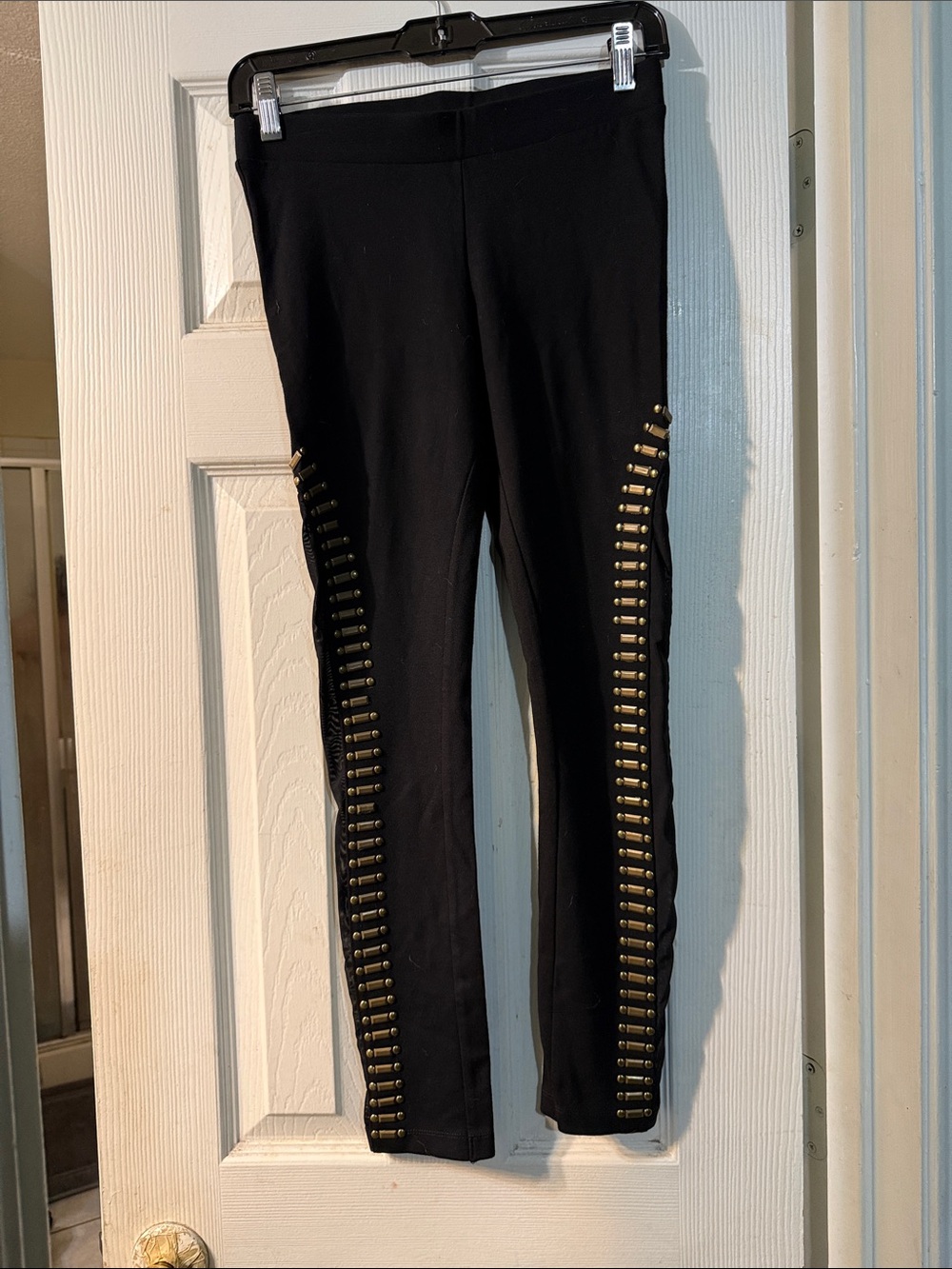 bebe Black Leggings with Gold Grommet Side Detail